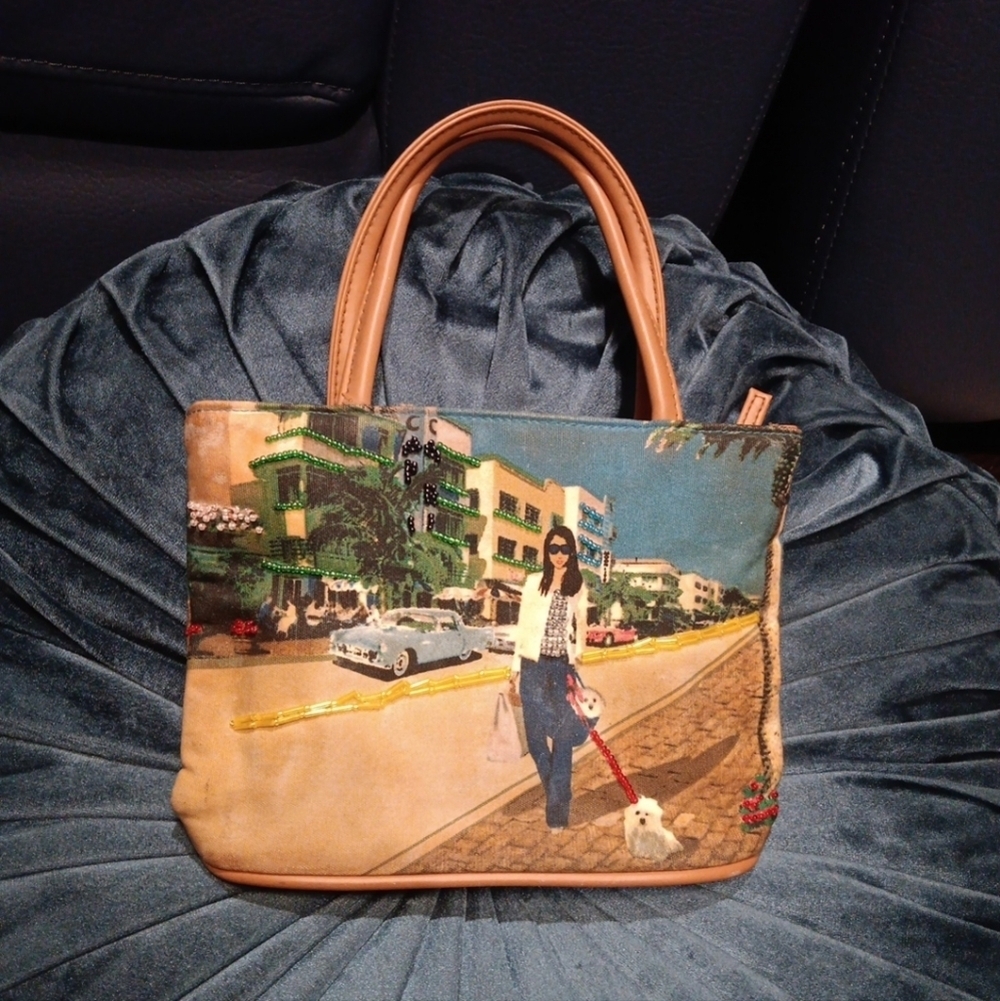 Vintage Bueno Purse Girl Walking Dog